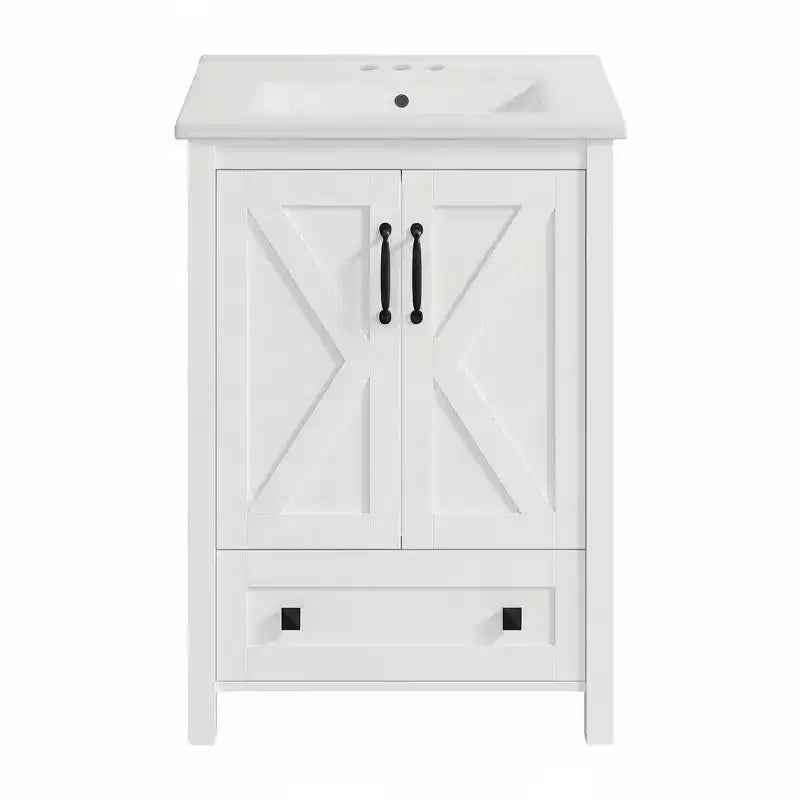 24/30 Inch Modern Vanity with Ceramic Sink 2 Doors 1 Drawer Freestanding Bathroom Cabinet Contemporary Design for Your Bathrooms