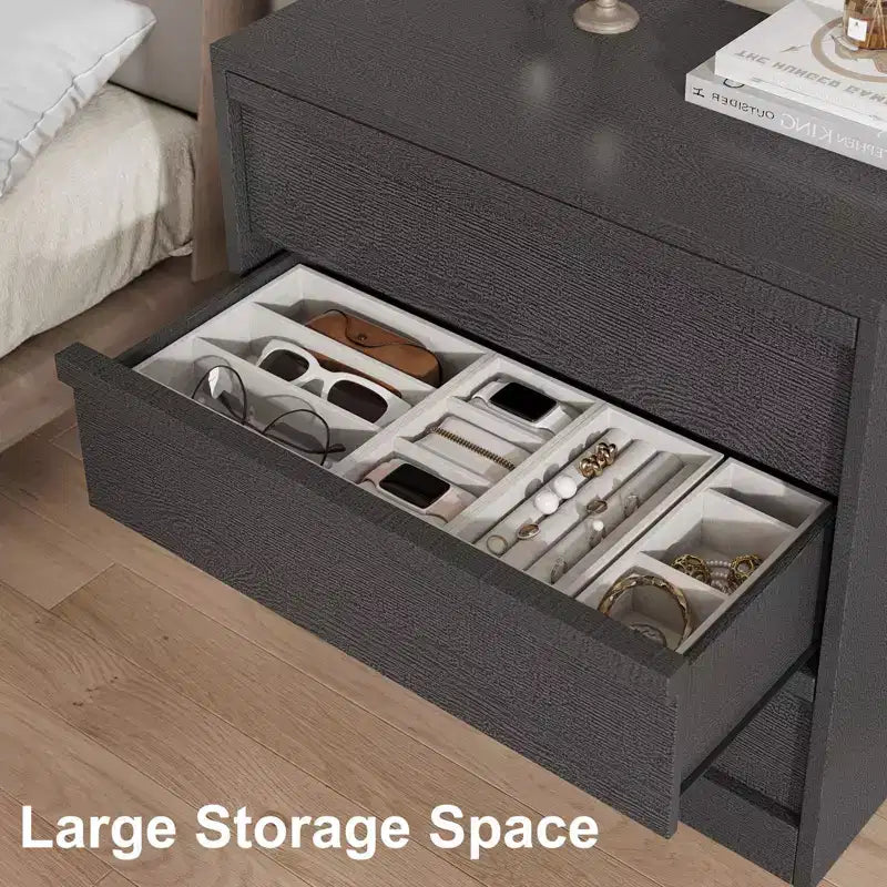 Table de chevet à 3 tiroirs, table de nuit moderne de 76 cm de haut avec grand rangement et design anti-basculement, petite table d'appoint pour chambre à coucher, salon, entrée