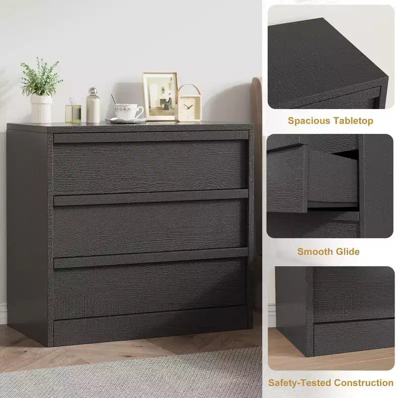Table de chevet à 3 tiroirs, table de nuit moderne de 76 cm de haut avec grand rangement et design anti-basculement, petite table d'appoint pour chambre à coucher, salon, entrée