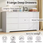 Comò moderno in legno a 9 cassetti - 150 cm di larghezza, contenitore profondo, design robusto per camera da letto e soggiorno