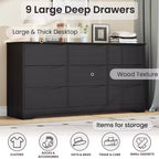Comò moderno in legno a 9 cassetti - 150 cm di larghezza, contenitore profondo, design robusto per camera da letto e soggiorno