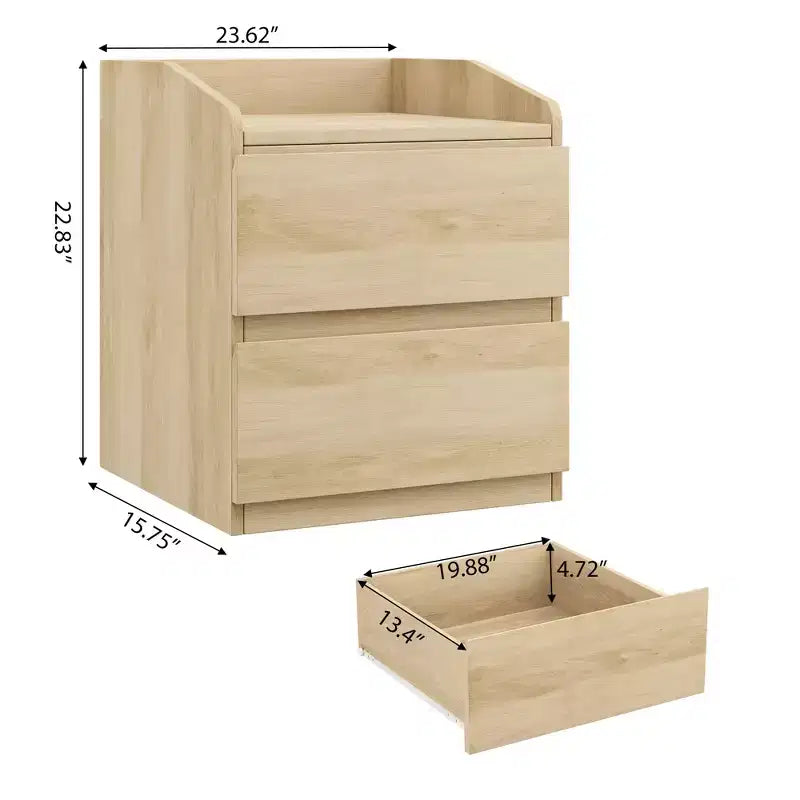 Tavolino Moderno Salvaspazio con 2 Cassetti, Tavolino d'Appoggio in Legno, Comodino Contenitore per Camera da Letto e Soggiorno, Finitura in Legno Naturale