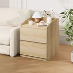 Tavolino Moderno Salvaspazio con 2 Cassetti, Tavolino d'Appoggio in Legno, Comodino Contenitore per Camera da Letto e Soggiorno, Finitura in Legno Naturale