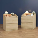 Tavolino Moderno Salvaspazio con 2 Cassetti, Tavolino d'Appoggio in Legno, Comodino Contenitore per Camera da Letto e Soggiorno, Finitura in Legno Naturale