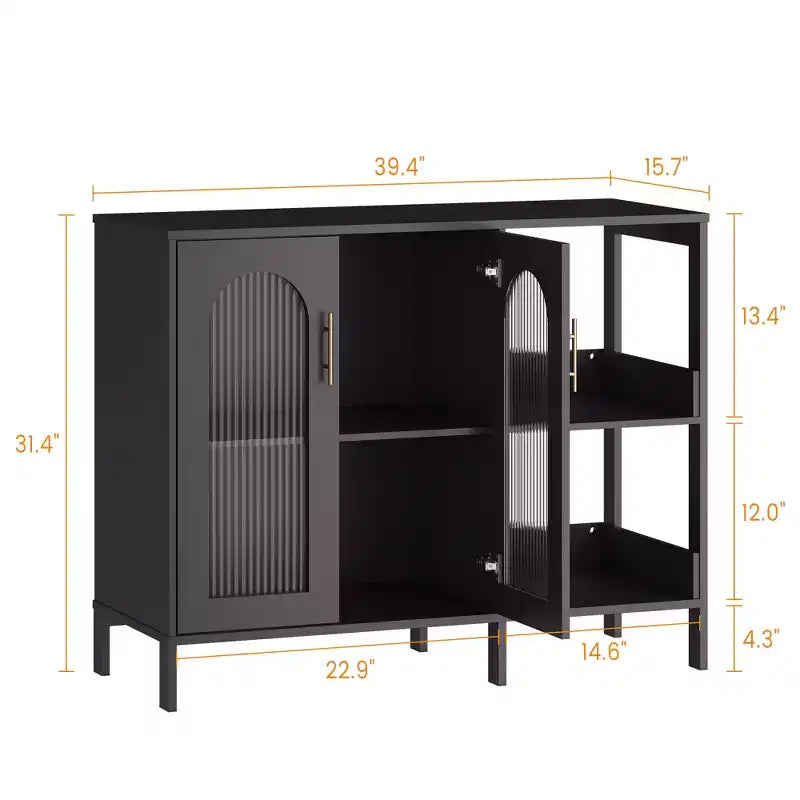 Madia Credenza Moderna in Legno con Ante in Vetro, Mobile Contenitore con Scaffali Regolabili per Cucina, Sala da Pranzo e Soggiorno