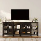 Madia Credenza Moderna in Legno con Ante in Vetro, Mobile Contenitore con Scaffali Regolabili per Cucina, Sala da Pranzo e Soggiorno