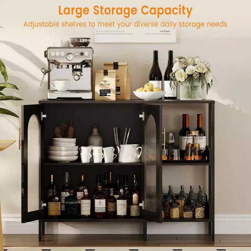 Madia Credenza Moderna in Legno con Ante in Vetro, Mobile Contenitore con Scaffali Regolabili per Cucina, Sala da Pranzo e Soggiorno