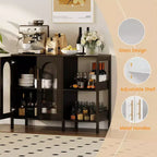 Madia Credenza Moderna in Legno con Ante in Vetro, Mobile Contenitore con Scaffali Regolabili per Cucina, Sala da Pranzo e Soggiorno