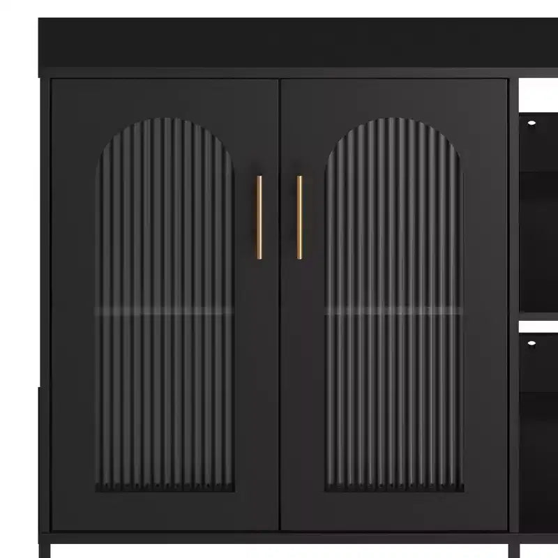 Madia Credenza Moderna in Legno con Ante in Vetro, Mobile Contenitore con Scaffali Regolabili per Cucina, Sala da Pranzo e Soggiorno