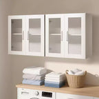 Pensile da Parete VEVOR per Lavanderia, Armadietto a Muro a 2 Livelli con Ripiano Regolabile, Mobile Contenitore con 4 Ante, Set di 2, Bianco