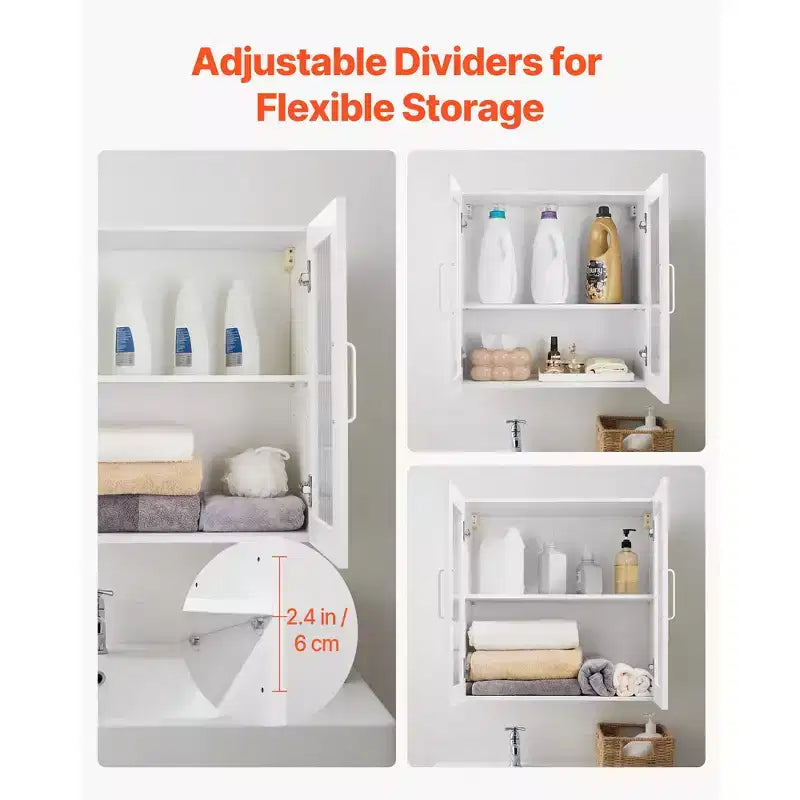 Pensile da Parete VEVOR per Lavanderia, Armadietto a Muro a 2 Livelli con Ripiano Regolabile, Mobile Contenitore con 4 Ante, Set di 2, Bianco