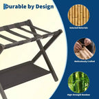 Stand Pieghevole in Bambù per Valigie con Ripiano, Cinghie Durevoli in Nylon, Capacità 50 kg per Camere da Letto, Camere per Ospiti, Soggiorni, Hotel