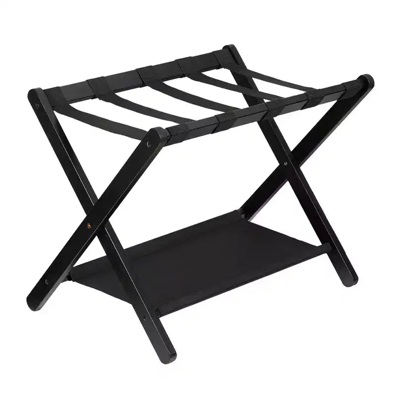 Stand Pieghevole in Bambù per Valigie con Ripiano, Cinghie Durevoli in Nylon, Capacità 50 kg per Camere da Letto, Camere per Ospiti, Soggiorni, Hotel