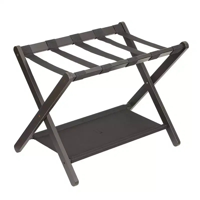 Stand Pieghevole in Bambù per Valigie con Ripiano, Cinghie Durevoli in Nylon, Capacità 50 kg per Camere da Letto, Camere per Ospiti, Soggiorni, Hotel