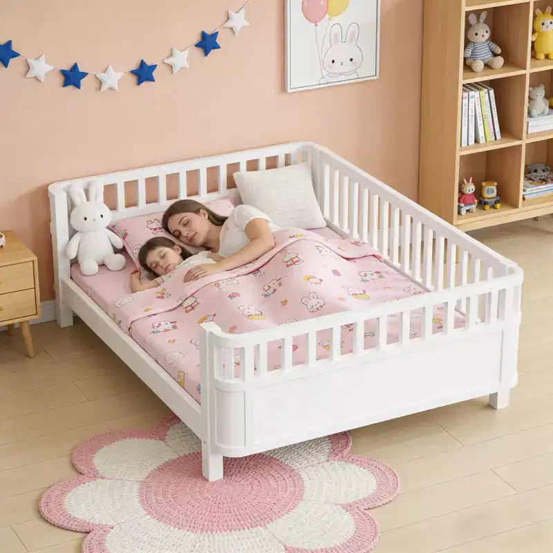 JVNOXK Letto a piattaforma in legno a grandezza naturale per bambini, letto basso a grandezza naturale con spondine per ragazze e ragazzi, bianco