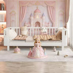 JVNOXK Letto a piattaforma in legno a grandezza naturale per bambini, letto basso a grandezza naturale con spondine per ragazze e ragazzi, bianco