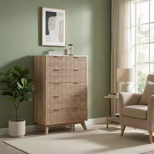 5-Drawer Rounded Corner Chest, Modern Wavy Front Dresser with Spacious Drawers, Safe Rounded Edges, Durable Storage Cabinet