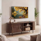 Mobile TV Costway con Scanalature per TV fino a 60 pollici, Mobile Porta TV Curvo Mid-Century Naturale/Noce