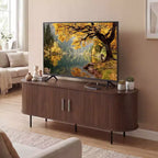 Mobile TV Costway con Scanalature per TV fino a 60 pollici, Mobile Porta TV Curvo Mid-Century Naturale/Noce