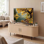 Mobile TV Costway con Scanalature per TV fino a 60 pollici, Mobile Porta TV Curvo Mid-Century Naturale/Noce