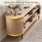 Mobile TV Costway con Scanalature per TV fino a 60 pollici, Mobile Porta TV Curvo Mid-Century Naturale/Noce