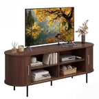 Mobile TV Costway con Scanalature per TV fino a 60 pollici, Mobile Porta TV Curvo Mid-Century Naturale/Noce