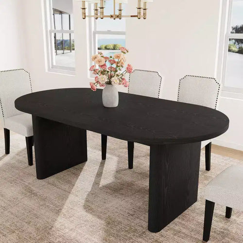 63 Inch Oval Dining Table with 2Upholstered Dining Chairs, Kitchen Table with Thick Sturdy Wooden Base, High Back Wood Dining Chair for Kitchen
