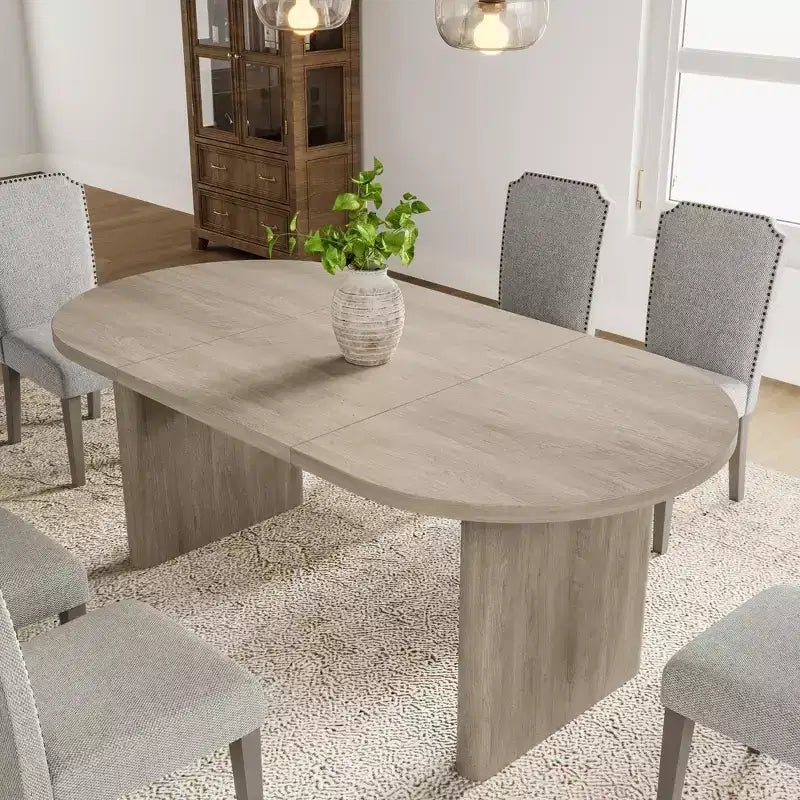 Tavolo da pranzo ovale da 180 cm con 6 sedie imbottite, tavolo da cucina con robusta base in legno, sedia da pranzo con schienale alto e gambe in legno per cucina