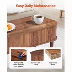 Tavolino da caffè sollevabile da 100 cm, tavolino ovale scanalato con 3 scomparti nascosti, tavolino centrale ovale in legno in stile metà secolo con contenitore