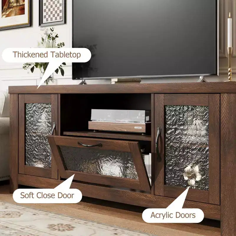 COZONY 55 Mobile Credenza Buffet da Fattoria con Ante in Acrilico, Armadietto Marrone per Caffetteria con Ripiani Regolabili e Spazio di Archiviazione