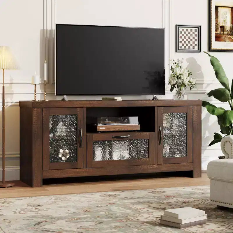 COZONY 55 Mobile Credenza Buffet da Fattoria con Ante in Acrilico, Armadietto Marrone per Caffetteria con Ripiani Regolabili e Spazio di Archiviazione