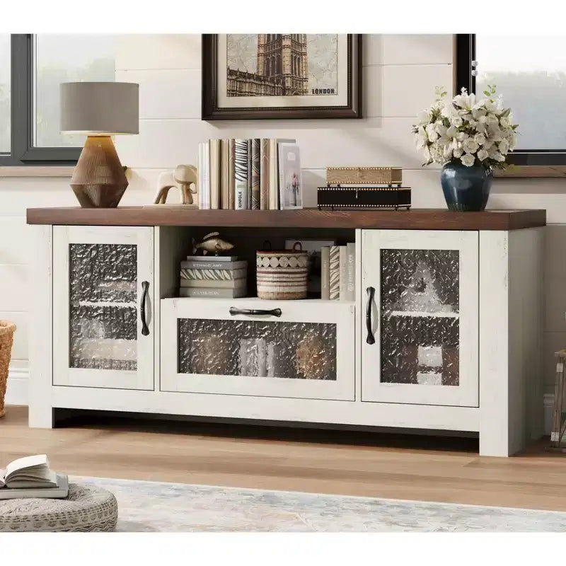 COZONY 55 Mobile Credenza Buffet da Fattoria con Ante in Acrilico, Armadietto Marrone per Caffetteria con Ripiani Regolabili e Spazio di Archiviazione