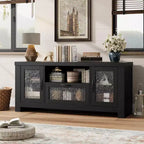 COZONY 55 Mobile Credenza Buffet da Fattoria con Ante in Acrilico, Armadietto Marrone per Caffetteria con Ripiani Regolabili e Spazio di Archiviazione