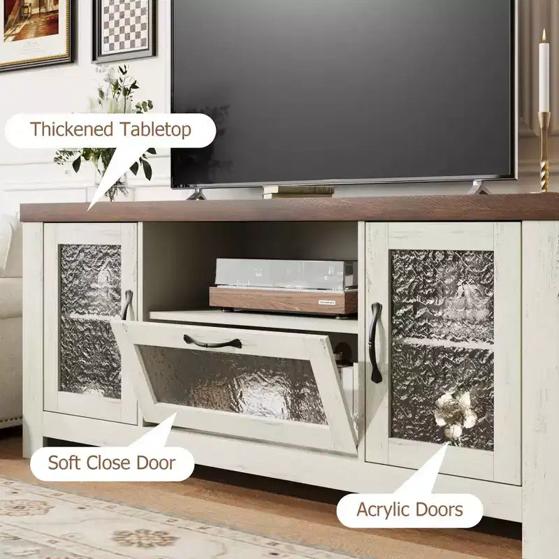 COZONY 55 Mobile Credenza Buffet da Fattoria con Ante in Acrilico, Armadietto Marrone per Caffetteria con Ripiani Regolabili e Spazio di Archiviazione