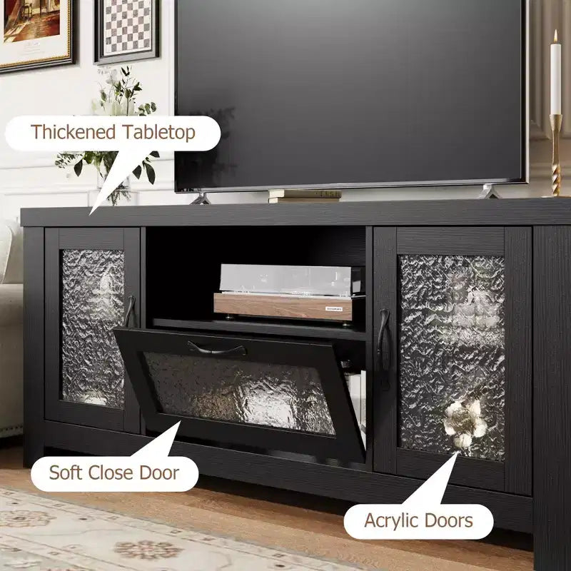 COZONY 55 Mobile Credenza Buffet da Fattoria con Ante in Acrilico, Armadietto Marrone per Caffetteria con Ripiani Regolabili e Spazio di Archiviazione