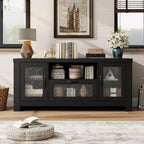 COZONY 55 Mobile Credenza Buffet da Fattoria con Ante in Acrilico, Armadietto Marrone per Caffetteria con Ripiani Regolabili e Spazio di Archiviazione