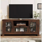 COZONY 55 Mobile Credenza Buffet da Fattoria con Ante in Acrilico, Armadietto Marrone per Caffetteria con Ripiani Regolabili e Spazio di Archiviazione