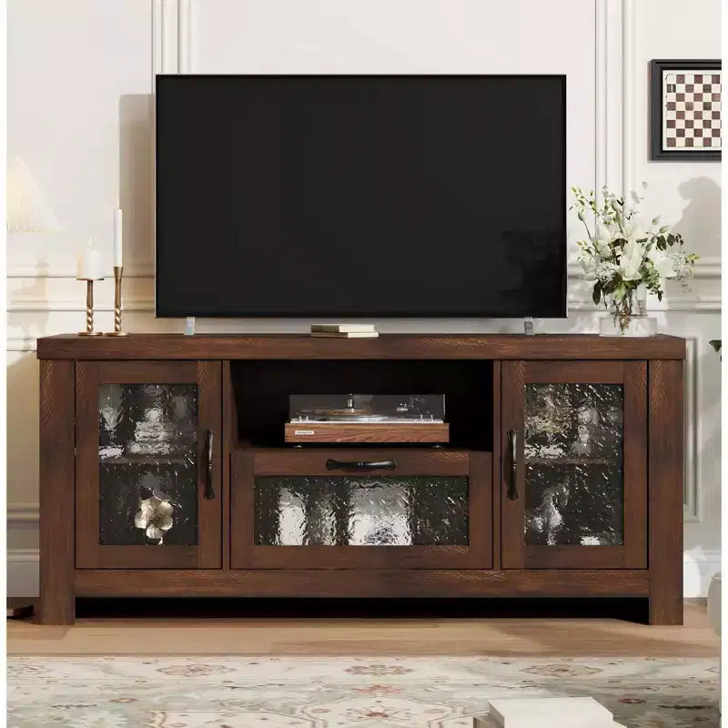 COZONY 55 Mobile Credenza Buffet da Fattoria con Ante in Acrilico, Armadietto Marrone per Caffetteria con Ripiani Regolabili e Spazio di Archiviazione