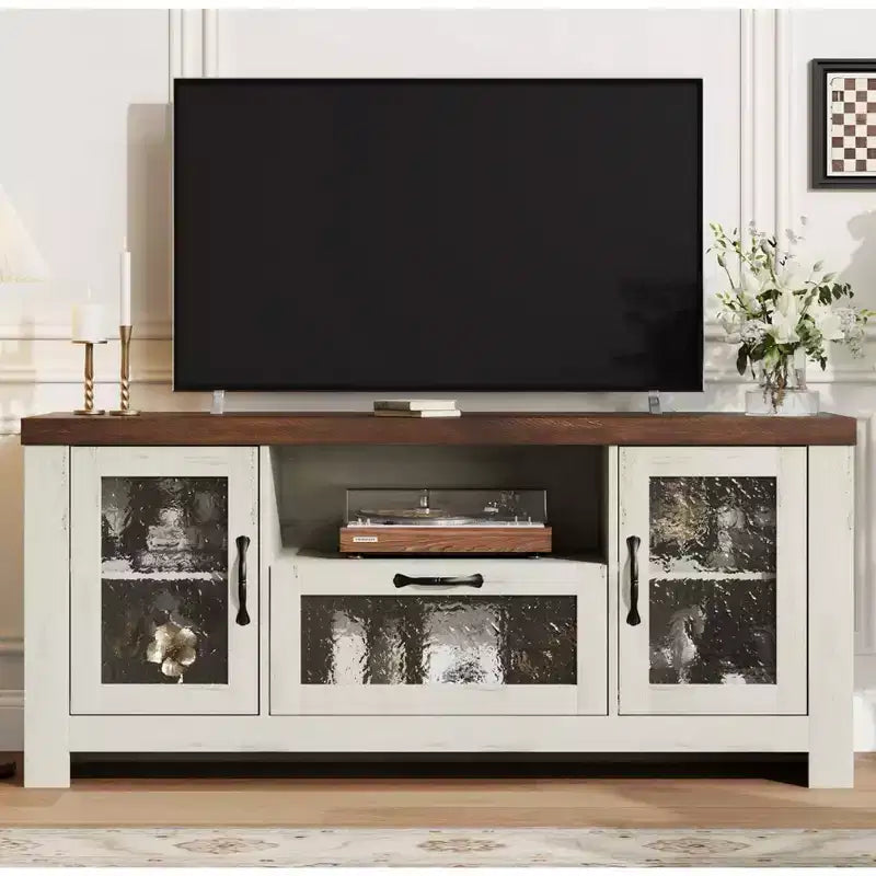 COZONY 55 Mobile Credenza Buffet da Fattoria con Ante in Acrilico, Armadietto Marrone per Caffetteria con Ripiani Regolabili e Spazio di Archiviazione