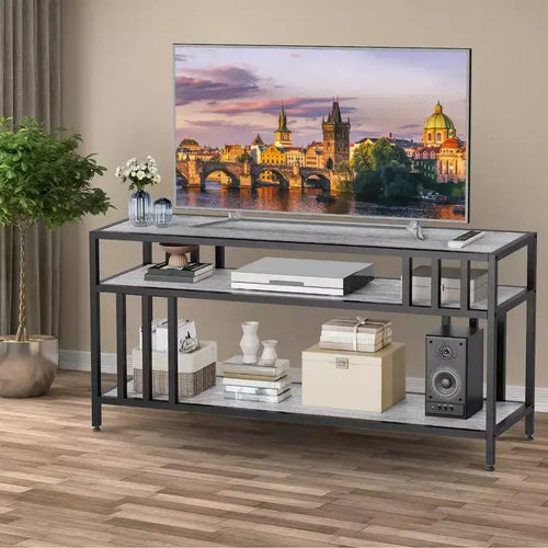 65 Inch TV Stand for TVs up to 75 Inch Industrial TV Media Console with 3 Tier Open Shelves Metal Frame Entertainment Center Rustic Brown
