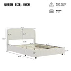 Letto imbottito a piattaforma Queen/King Size con testiera morbida, a forma curva, beige - ModernLuxe