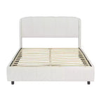 Letto imbottito a piattaforma Queen/King Size con testiera morbida, a forma curva, beige - ModernLuxe