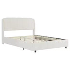 Letto imbottito a piattaforma Queen/King Size con testiera morbida, a forma curva, beige - ModernLuxe