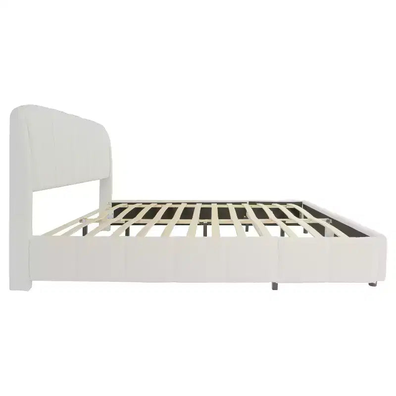 Letto imbottito a piattaforma Queen/King Size con testiera morbida, a forma curva, beige - ModernLuxe