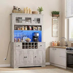 COZONY 68.7 Dispensa da Cucina Coloniale con Ripiano, Cassetti e Ripiani Regolabili, Credenza Alta con Portabottiglie