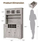 COZONY 68.7 Dispensa da Cucina Coloniale con Ripiano, Cassetti e Ripiani Regolabili, Credenza Alta con Portabottiglie