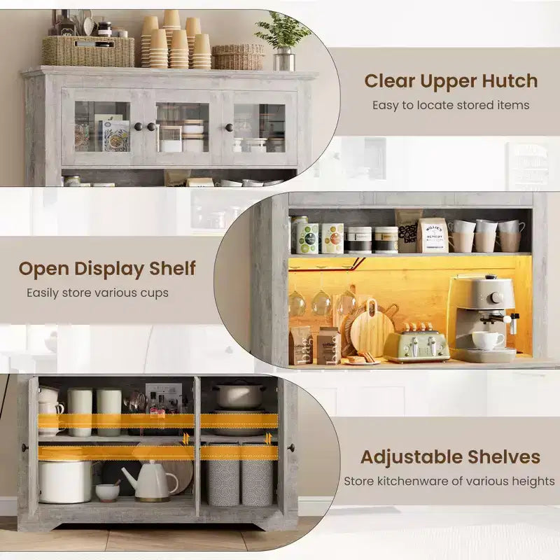 COZONY 68.7 Dispensa da Cucina Coloniale con Ripiano, Cassetti e Ripiani Regolabili, Credenza Alta con Portabottiglie
