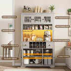 COZONY 68.7 Dispensa da Cucina Coloniale con Ripiano, Cassetti e Ripiani Regolabili, Credenza Alta con Portabottiglie