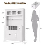 COZONY 68.7 Dispensa da Cucina Coloniale con Ripiano, Cassetti e Ripiani Regolabili, Credenza Alta con Portabottiglie