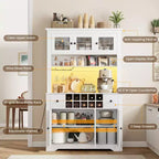 COZONY 68.7 Dispensa da Cucina Coloniale con Ripiano, Cassetti e Ripiani Regolabili, Credenza Alta con Portabottiglie